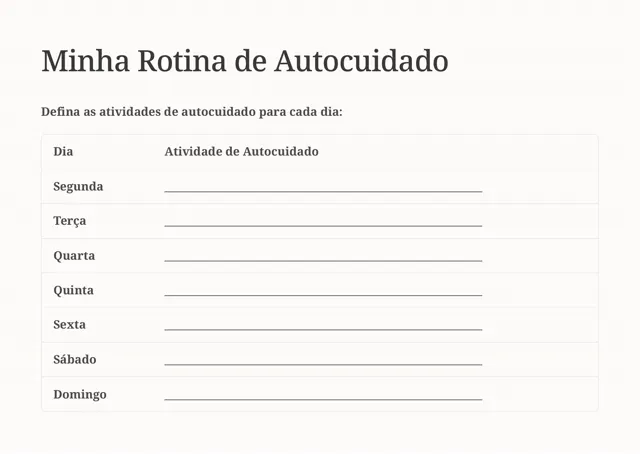 Página de rotina do Planner de Autocuidado
